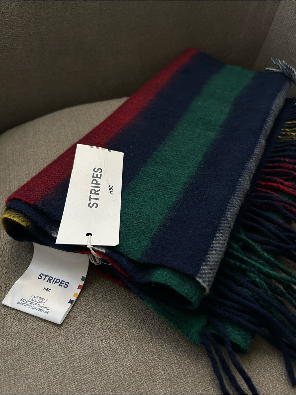 STRIPES Brushed Wool Scarf - Navy, Green & Red